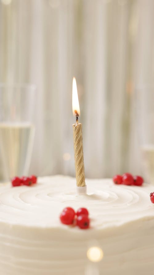Close Up View of a Candle on a Cake