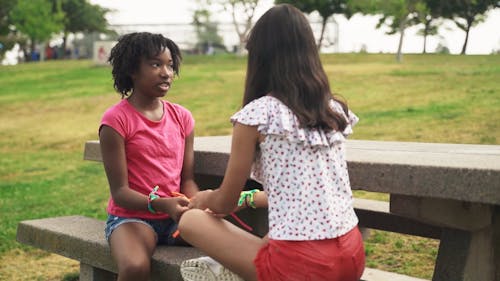 Girls Talking while Sitting at the Park