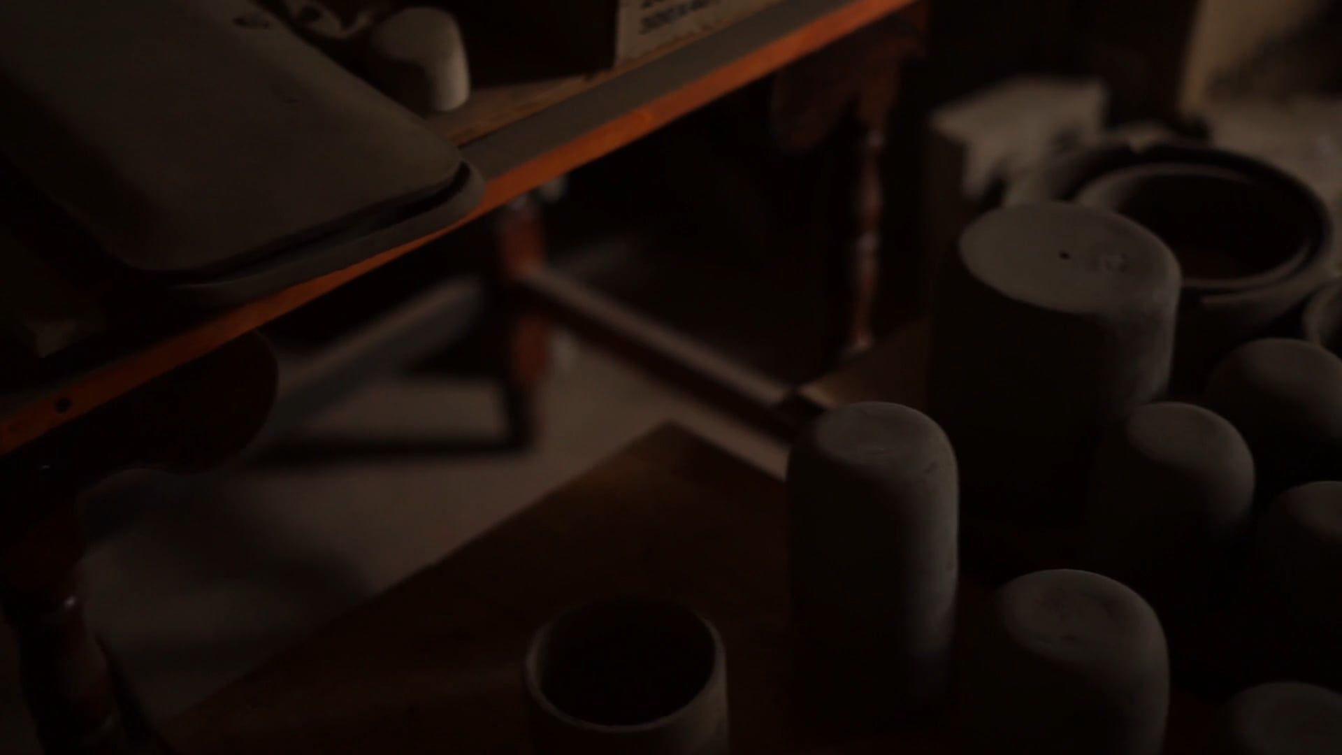 Shelf of finished pottery