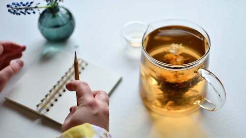 A Person Drinking Tea while Working