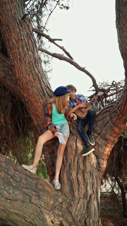 Children Having Fun Singing on the Tree