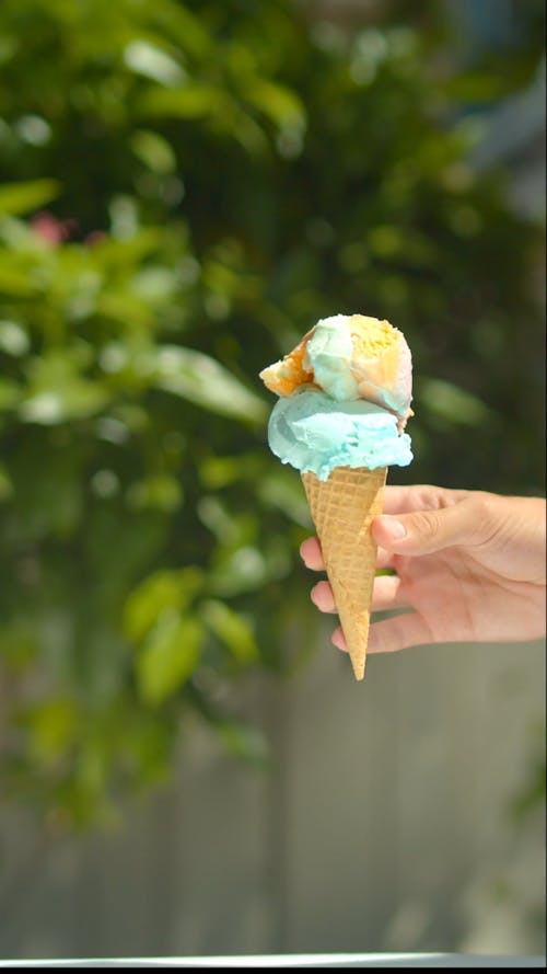 Person Holding the Ice Cream on the Cone