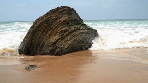 Waves Crashing on Rocky Seashore