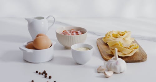 Close Up View of the Ingredients for Spaghetti