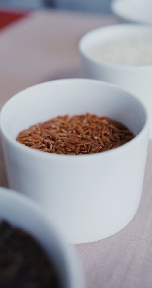 Close-Up Video Red Rice in a Small Bowl