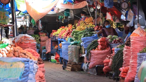 Fresh Fruits and Vegetables on a Public Market