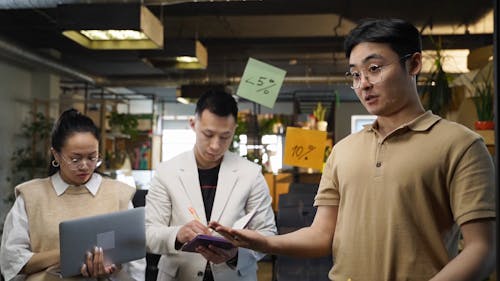 A Business Team Doing Brainstorming while having a Discussion