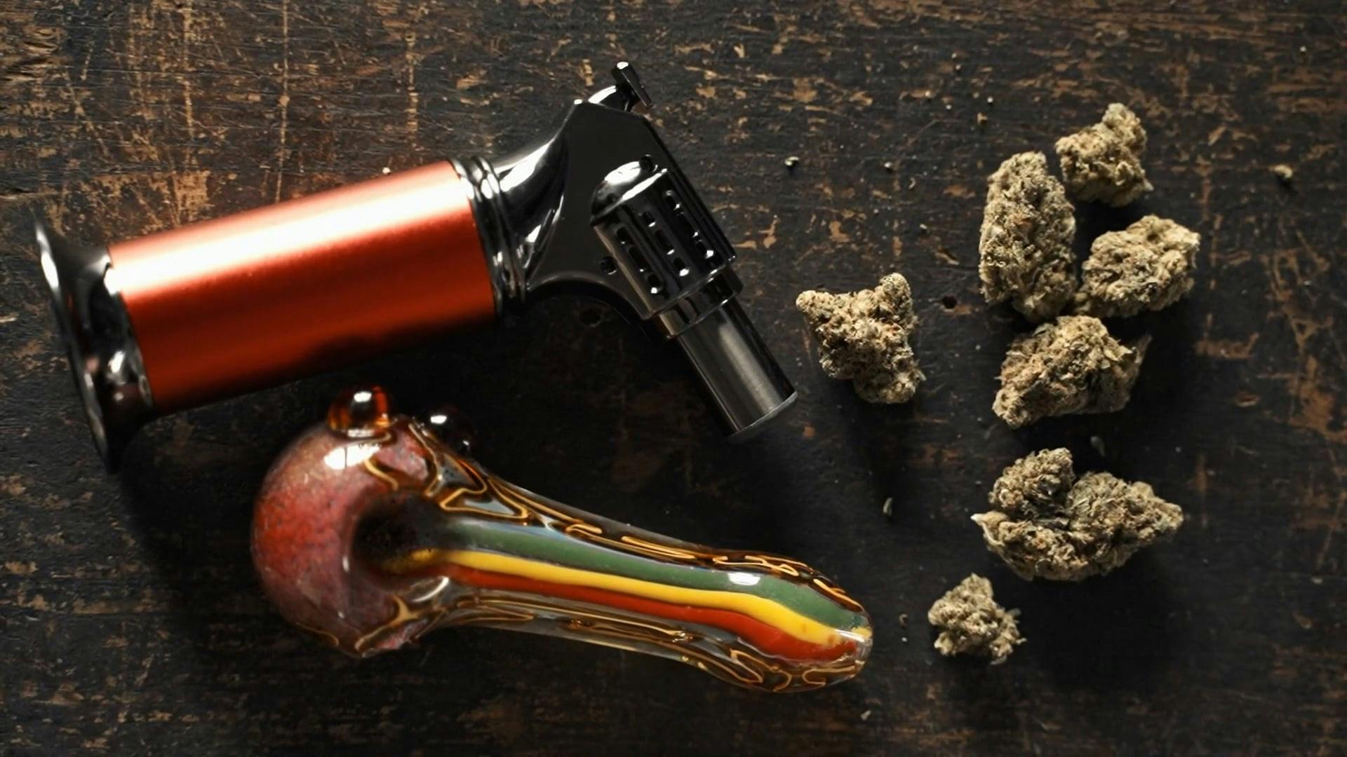 Close up Shot of Cannabis with Torch and Bubbler · Free Stock Video