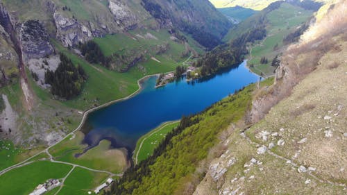 Aerial View of a Mountains and Lake