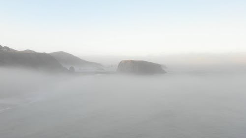 A Drone Footage of a Foggy Beach
