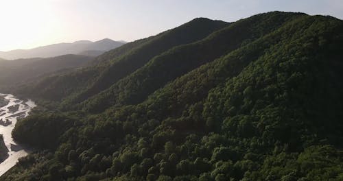 Aerial View of a River Between the Mountains