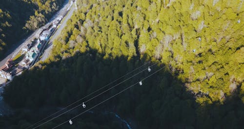 Aerial View of the Mountains with Cable Cars