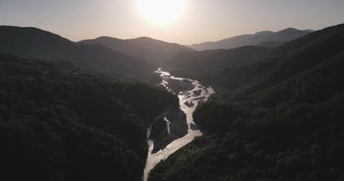 Aerial View of the Mountains and the River