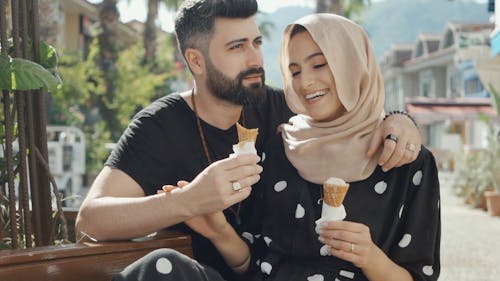Couple Hanging Out and Having Ice Cream