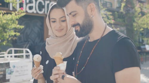 Cute Couple Eating Ice Cream