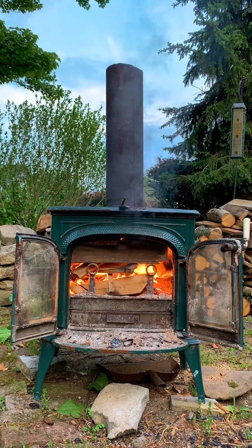 A Vintage Stove in an Outdoor Area