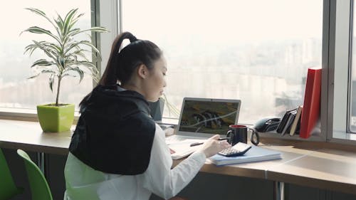  A Woman using a Calculator