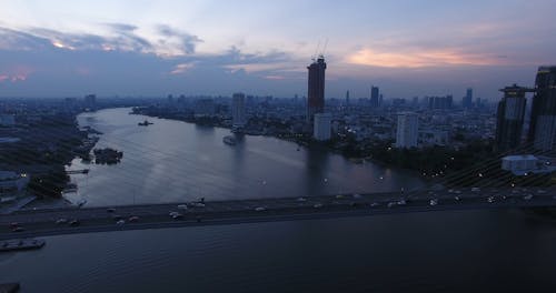 Drone Footage of Traffic on a Bridge 