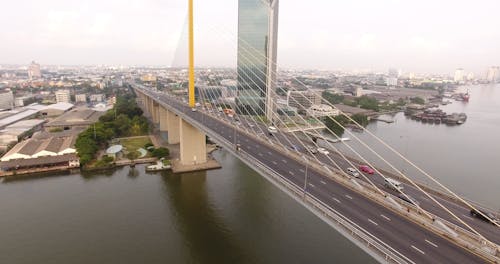 Aerial View of Traffic on a Bridge 