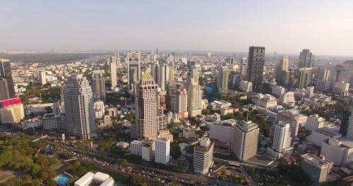 Drone Footage of High Rise Buildings in a City