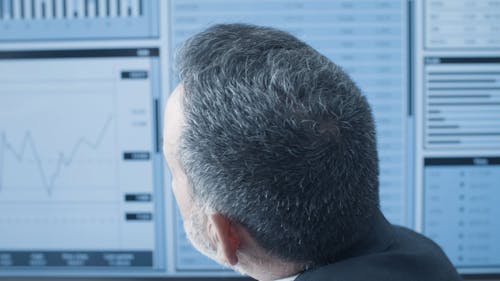 Man Looking at Graphs on a Monitor