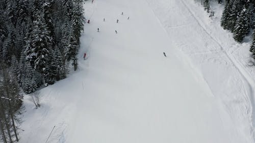 Aerial Video of People Snowboarding Downhill
