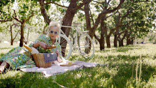 Elderly Woman in a Picnic