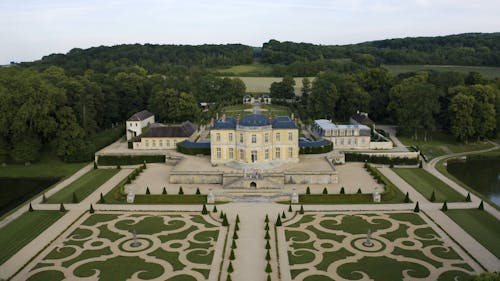 Drone Footage of Mansion with a Beautiful Courtyard