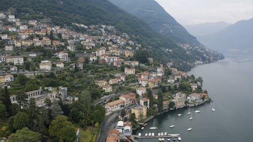 Drone Footage of a Town on the Foot of the Mountain