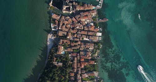 Aerial Footage of a Small Town on an Island