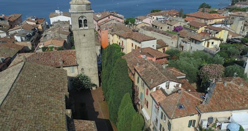 Aerial Footage of a Small Town Near the Sea