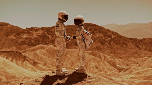 Astronauts Holding Hands on Mars