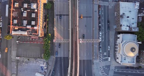 Aerial Footage of Moving Cars on a Road