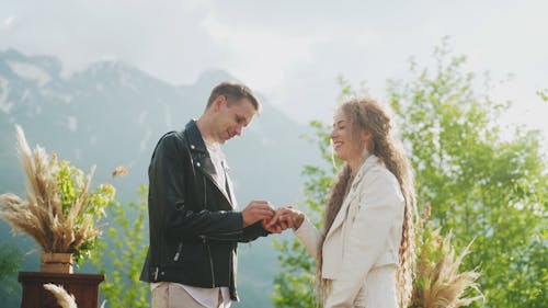 Newlyweds Kissing Each Other