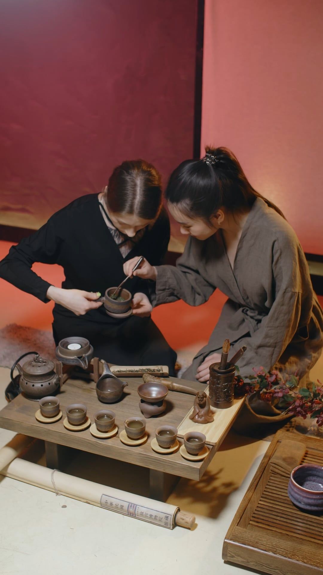 Women Looking at Green Tea Leaves at a Tea Ceremony Free Stock Video ...