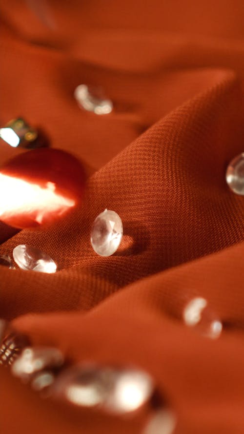 Crystal Beads on Red Background