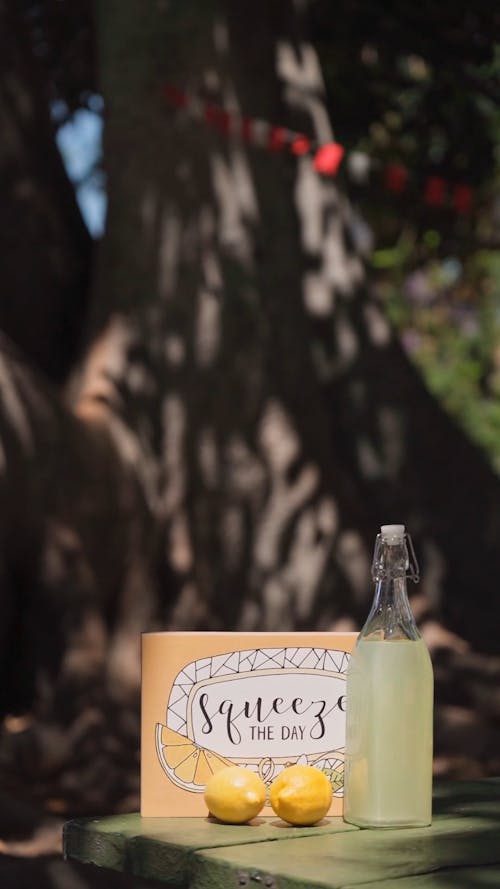 Fresh Lemon Juice on a Glass Bottle