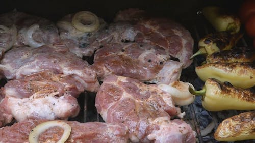 Grilling Steak And Vegetables