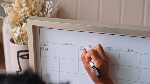 Person Writing on a Whiteboard Planner