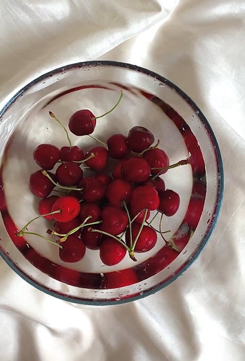 Top View of a Cherries on Bowl