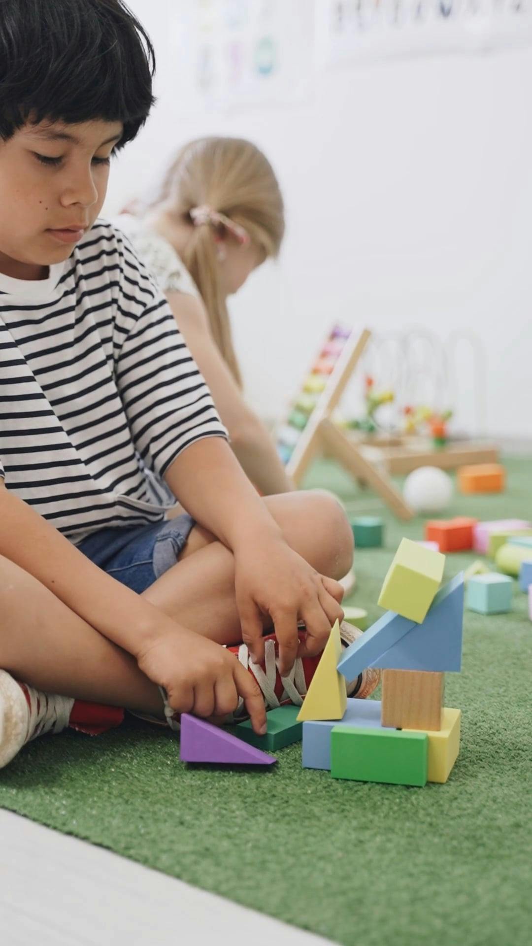 Boy Playing With Wooden Blocks · Free Stock Video