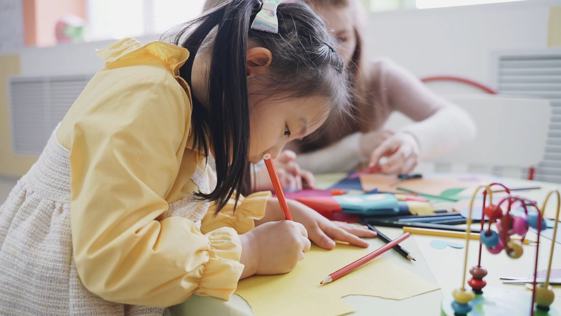 A Little Girl Using a Colored Pencil Free Stock Video Footage, Royalty ...