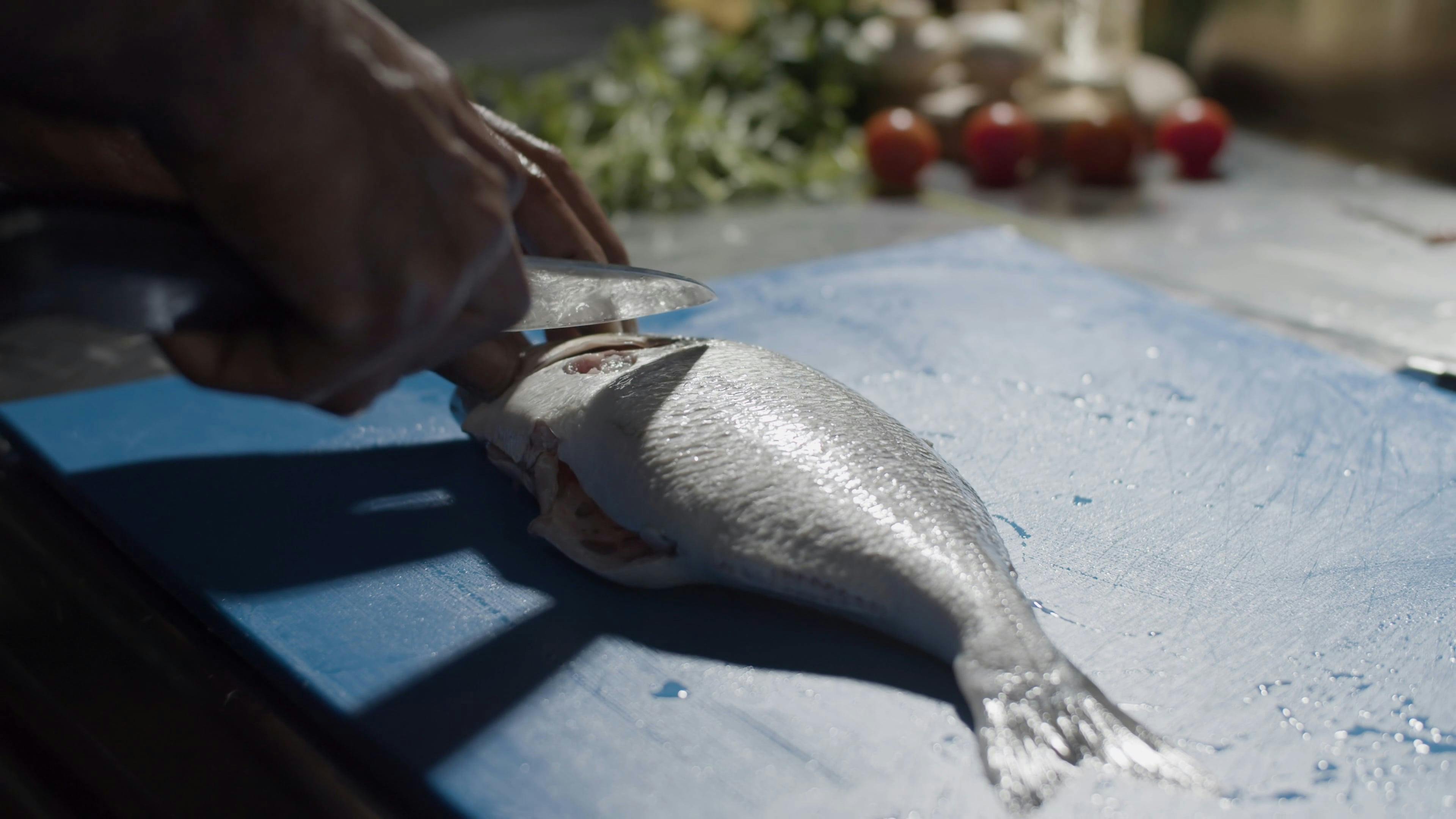 Man Slicing the Head of the FIsh Free Stock Video Footage, RoyaltyFree