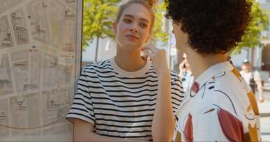 a couple looking at a map