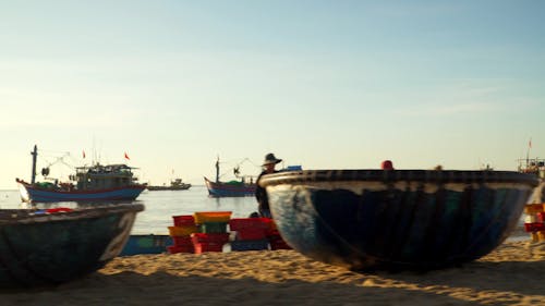 Boats on Sea and Beach