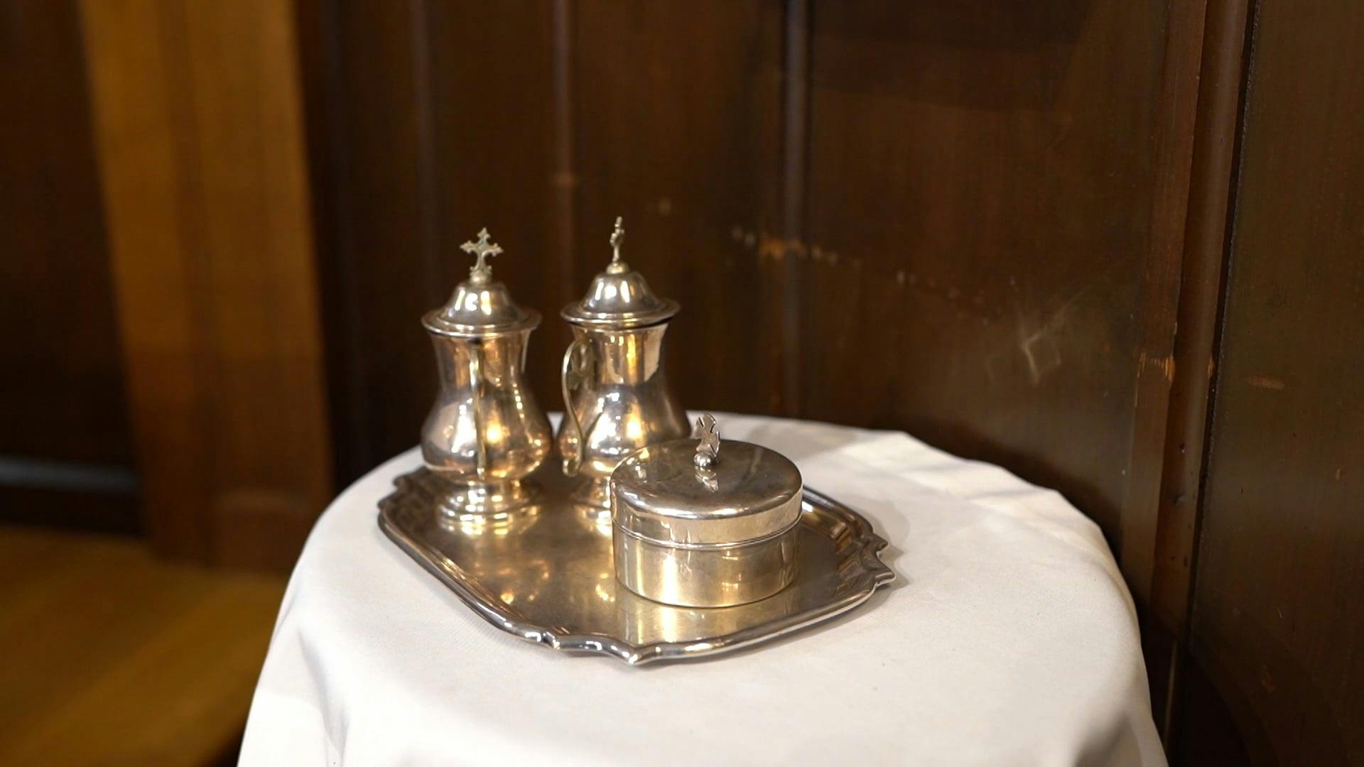 Cruets and Ciborium in a Tray Free Stock Video Footage, RoyaltyFree 4K