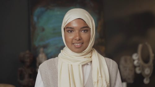 Close Up Video of a Woman Wearing Hijab Talking