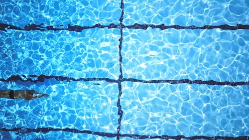 Birds Eye View of a Man Swimming in a Pool