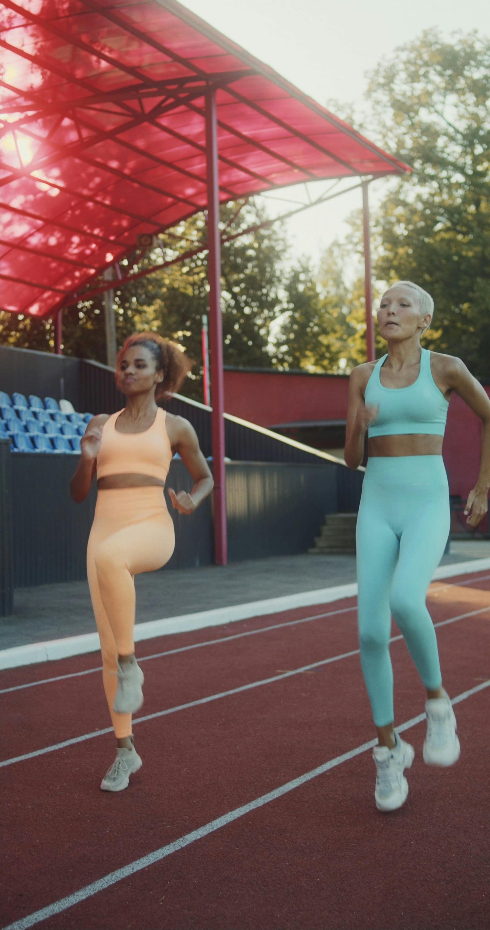 Women Stationary Jogging with Knee High Free Stock Video Footage