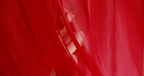 Woman Behind Red See-through Fabric